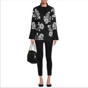 NWT The Pioneer Woman Floral Jacquard Cowl Neck Sweater XXL black/white